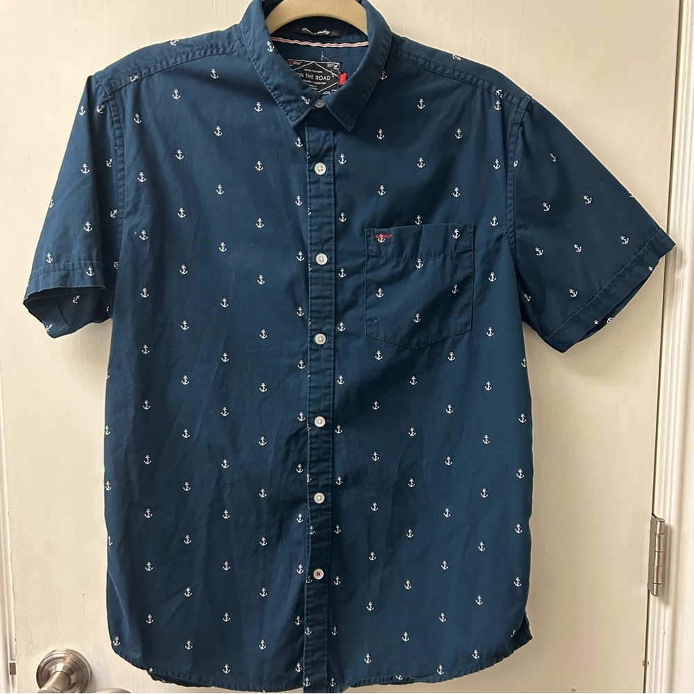 Cactus Navy Anchor Print Casual Shirt